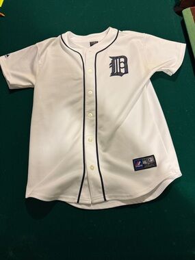 Majestic White Youth Baseball Jersey with Navy Detailing